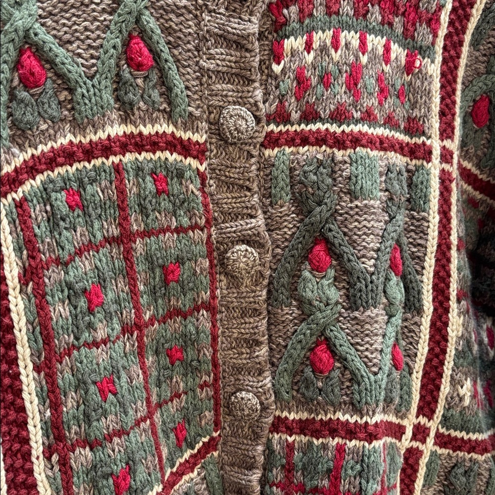 Vintage Knit Cardigan with Geometric Patterns - Picture 3 of 7